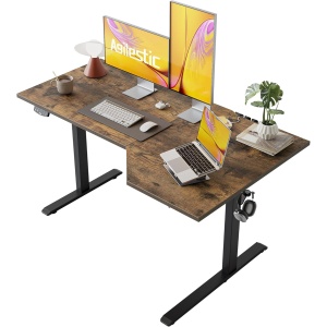Agilestic Electric Standing Desk 55 x 24 Inches, Adjustable Height Desk Ergonomic Home Office Desk, Whole Piece Desktop/Rustic Brown